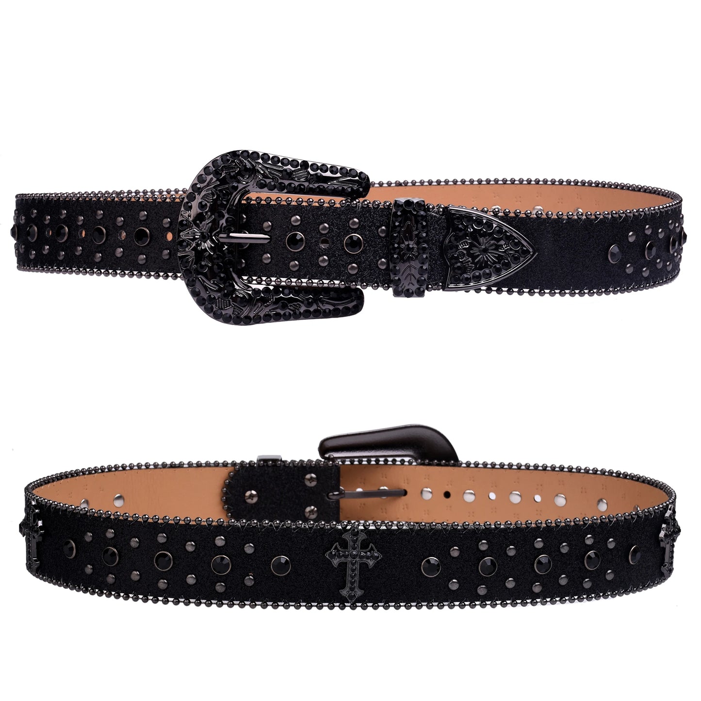 KS-Jewels™ Ceinture en cuir design Western - Style cowboy, strass et diamants synthétiques, parfaite pour jeans