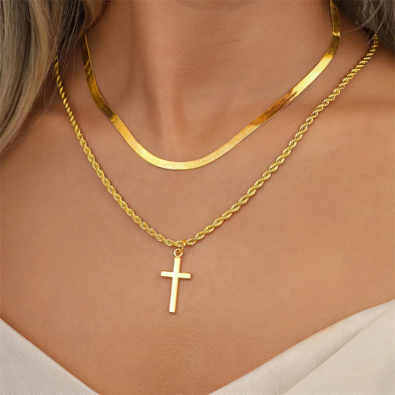 KS-Jewels™ Chaîne Croix chrétienne Twist Collier pour femmes Hommes Bohême Pendentif religieux