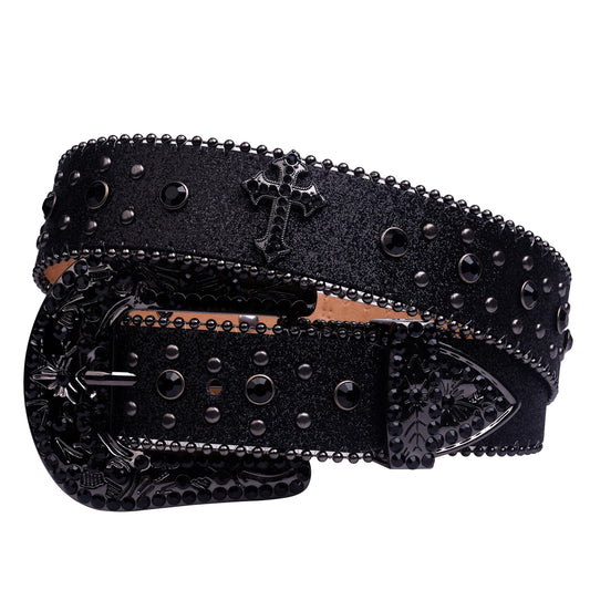 KS-Jewels™ Ceinture en cuir design Western - Style cowboy, strass et diamants synthétiques, parfaite pour jeans