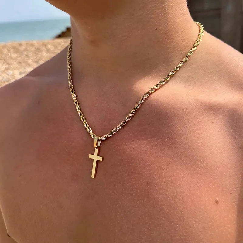 KS-Jewels™ Chaîne Croix chrétienne Twist Collier pour femmes Hommes Bohême Pendentif religieux