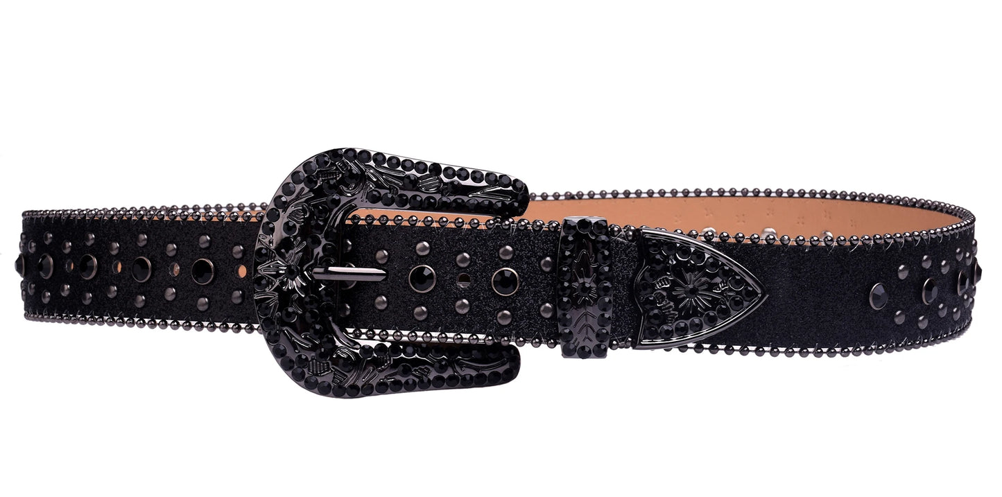 KS-Jewels™ Ceinture en cuir design Western - Style cowboy, strass et diamants synthétiques, parfaite pour jeans