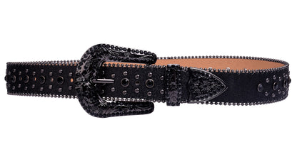 KS-Jewels™ Ceinture en cuir design Western - Style cowboy, strass et diamants synthétiques, parfaite pour jeans