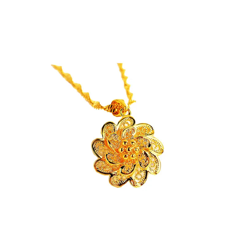 KS-Jewels™ Pendentif de fleur en Or pur 24 carats pour femmes, Chaîne de pull bijoux de mode