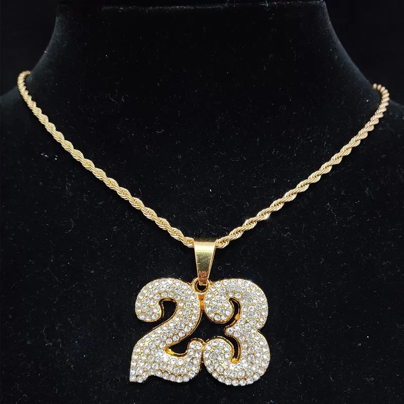 KS-Jewels™ Collier Hip Hop Iced Out Numéro 23 avec Pendentif en Cristal et Chaîne Cuban