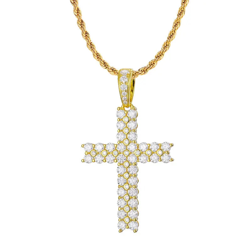 KS-Jewels™ Collier Pendentif Croix Moissanite D VVS1, Diamant Synthétique